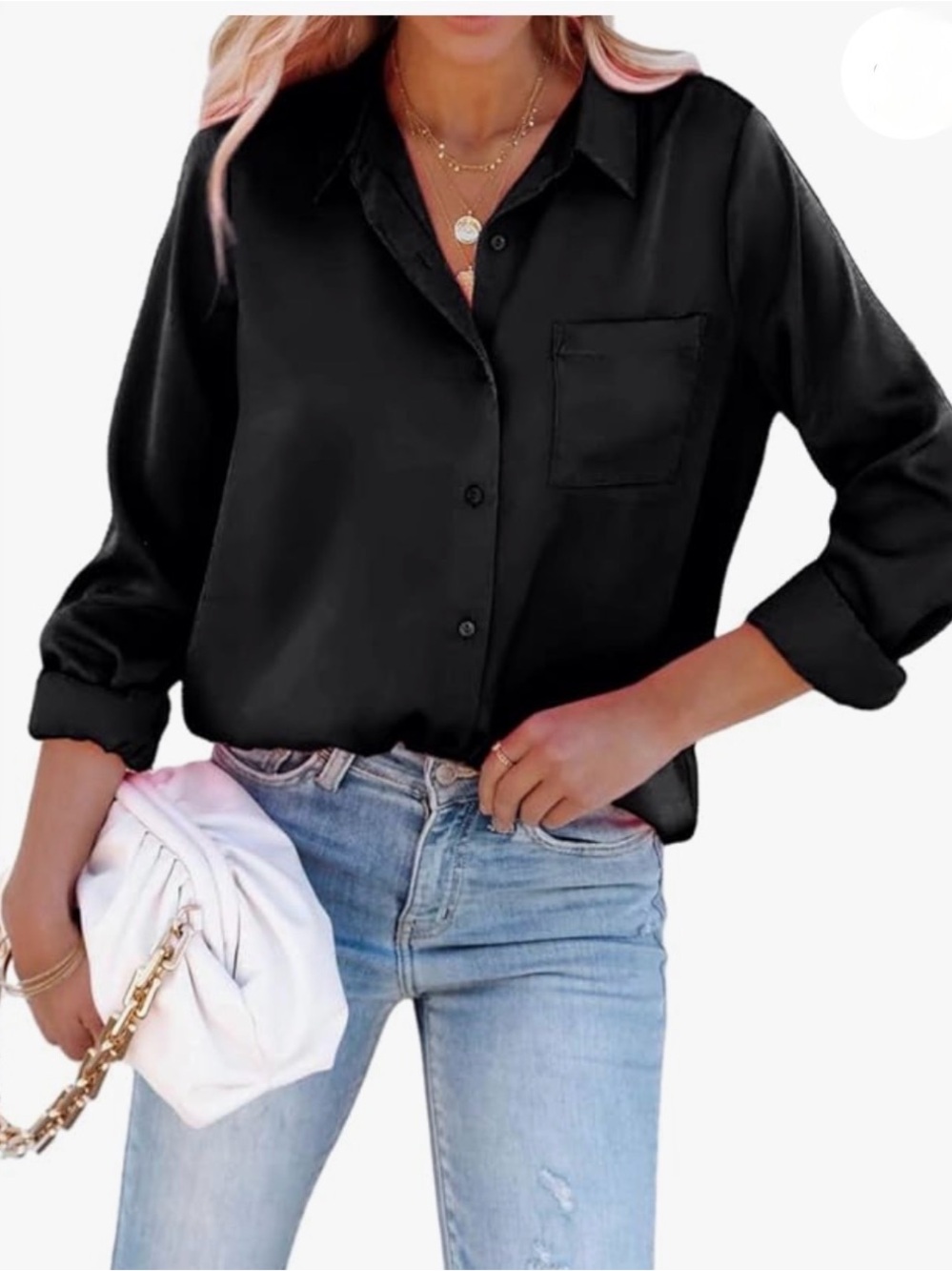 🆕 Pauses Black Satin Button-Down Blouse | Women’s Small